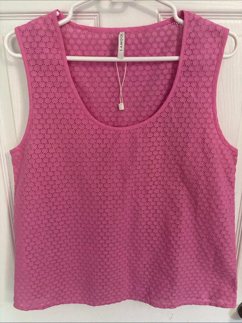 LANIDOR Hot Pink Eyelet Sleeveless Tank